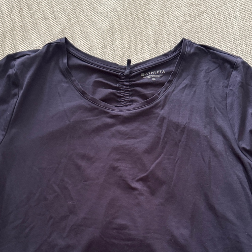 Athleta Navy Long-Sleeve Ruched-Neck Tee